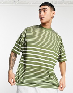 Oversized-футболка цвета хаки в горизонтальную полоску ASOS DESIGN-Зеленый цвет