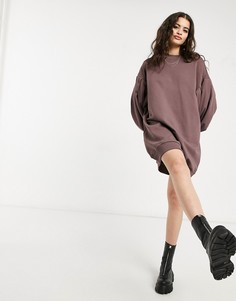 Коричневое платье-свитшот в стиле oversized с объемными рукавами ASOS DESIGN-Бежевый