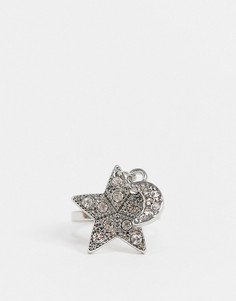 Серебристое кольцо со звездой со стразами ASOS DESIGN-Серебристый