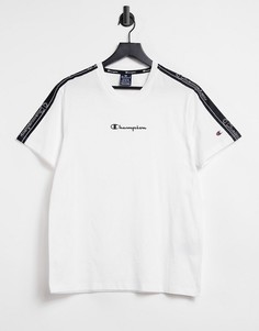 Белая футболка с логотипом-надписью и фирменной лентой Champion-Белый