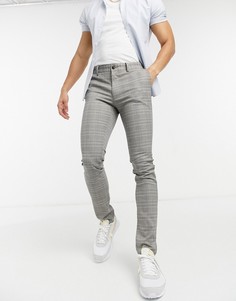 Зауженные книзу брюки в мелкую «гусиную лапку» Topman-Черный цвет