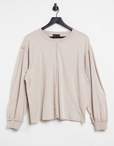Светло-бежевый выбеленный oversized-лонгслив с декоративными швами ASOS DESIGN