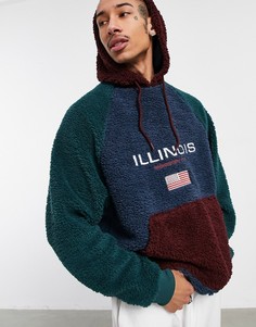 Плюшевый oversized-худи в стиле колор блок с рукавами реглан и аппликацией на груди ASOS DESIGN-Многоцветный