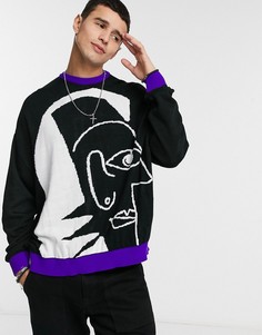 Черный вязаный джемпер в стиле oversized с рисунком ASOS DESIGN-Черный цвет