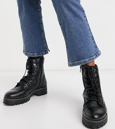 Черные кожаные ботинки для широкой стопы на шнуровке River Island-Черный цвет
