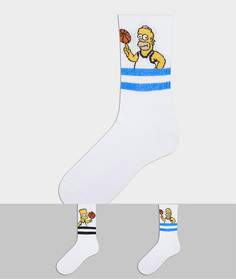Набор из двух пар спортивных носков с принтом Барта и Гомера ASOS DESIGN-Белый