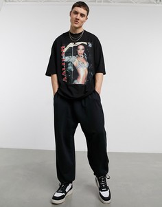 Черная футболка в стиле oversized с принтом на груди ASOS DESIGN-Черный цвет