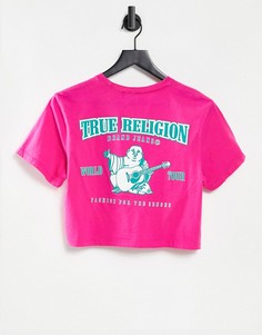 Розовая укороченная футболка с принтом в виде Будды True Religion-Розовый
