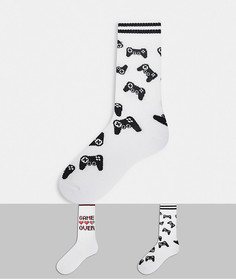 Набор из 2 пар спортивных носков с надписью "Game Over" ASOS DESIGN-Белый