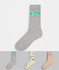 Набор из трех пар носков до щиколотки с надписями ASOS DESIGN-Многоцветный