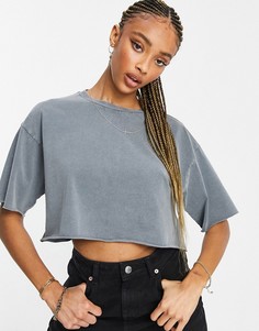 Выбеленная серая укороченная футболка с необработанным краем ASOS DESIGN-Серый