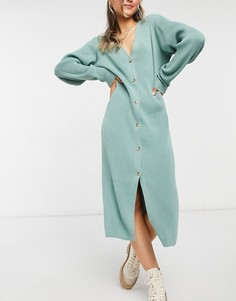 Зеленое удлиненное вязаное платье-кардиган на пуговицах Pretty Lavish-Зеленый цвет