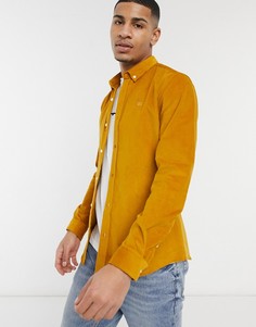 Вельветовая рубашка узкого кроя горчичного цвета River Island-Желтый