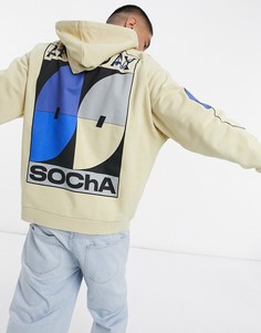Светло-бежевый oversized-худи с разнообразными принтами ASOS Daysocial
