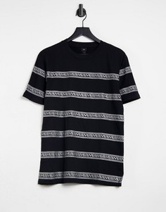 Черная футболка узкого кроя в полоску River Island-Черный цвет
