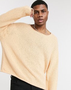 Желтый трикотажный oversized-джемпер из фактурой пряжи ASOS DESIGN-Розовый цвет