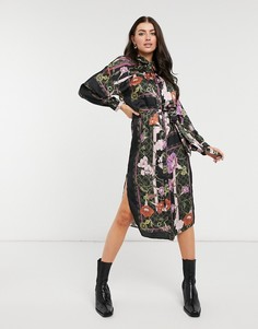 Черное платье-рубашка мини с платочным узором River Island-Черный цвет