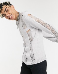 Белый вязаный джемпер с экстремально спущенными петлями ASOS DESIGN