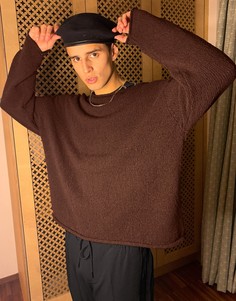 Темно-коричневый вязаный oversized-джемпер ASOS DESIGN-Коричневый цвет