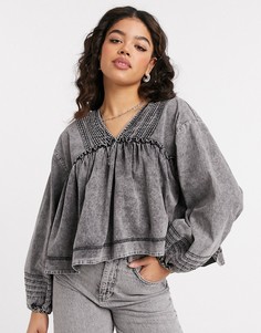 Свободный топ из выбеленного денима We The Free by Free People charlotte-Черный цвет