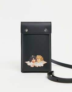 Черная сумочка-чехол для телефона с тиснением в виде ангелов Fiorucci-Черный цвет