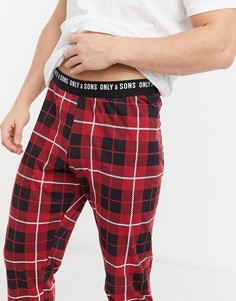 Красные штаны для дома в клетку с логотипом на поясе Only & Sons-Красный