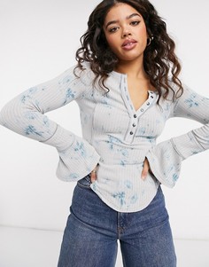 Цветочный топ хенли в винтажном стиле с длинными рукавами Free People Layer Me-Серый