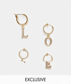 Набор золотистых серег с подвесками "LOVE" и камнями Reclaimed Vintage Inspired-Золотистый