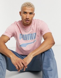 Розовая стильная футболка с голубым графическим принтом PUMA-Черный