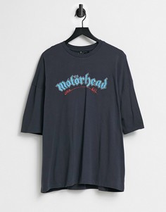 Черная oversized-футболка с эффектом кислотной стирки и принтом "Motorhead" ASOS DESIGN-Черный цвет