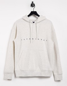 Серовато-белый свободный худи с логотипом Jack & Jones Originals