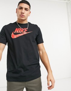 Черная с красным футболка с логотипом «галочкой» в камуфляжном стиле Nike-Черный