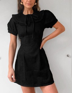 Черное джинсовое платье мини с оборками на воротнике ASOS DESIGN-Черный цвет
