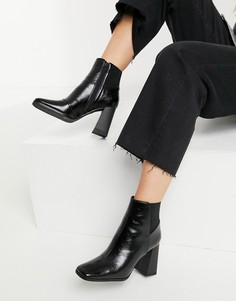 Черные ботинки на каблуке с квадратным носком Miss Selfridge-Черный цвет