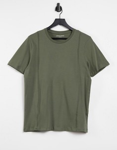 Футболка премиум цвета хаки с защипами Jack & Jones Premium-Зеленый цвет