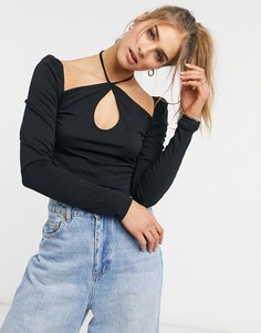 Черный лонгслив с бретелью через шею ASOS DESIGN-Черный цвет