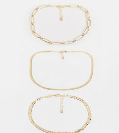 Набор из трех золотистых браслетов на ногу из цепочек с разным дизайном звеньев и с плетением «в елочку» ASOS DESIGN Curve-Золотистый
