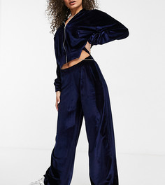 Темно-синие бархатные брюки широкого кроя от комплекта Fashionkilla Exclusive-Голубой