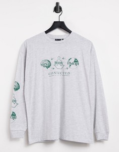 Серый меланжевый oversized-лонгслив с принтом "Connected" ASOS DESIGN