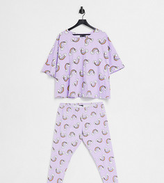 Сиреневый пижамный комплект из футболки и леггинсов с принтом радуги ASOS DESIGN Curve