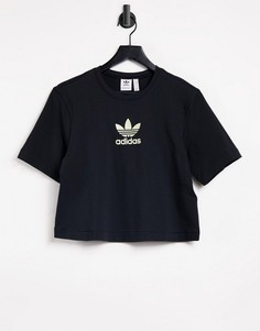 Черная укороченная футболка adidas Originals-Черный цвет