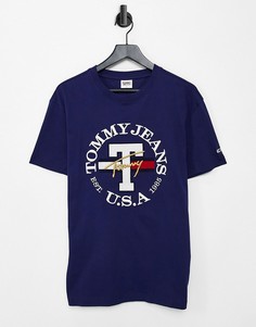 Темно-синяя футболка с круглым логотипом Tommy Jeans Timeless-Темно-синий