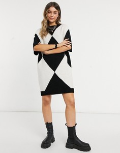 Трикотажное платье-жилет мини с круглым вырезом и узором в ромбики ASOS DESIGN-Многоцветный
