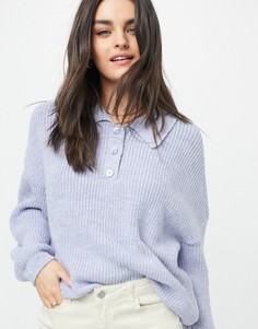 Голубой джемпер с воротником и застежкой на пуговицы ASOS DESIGN