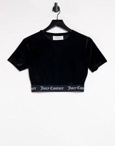 Черная укороченная футболка для дома с логотипом по нижнему краю Juicy Couture-Черный цвет