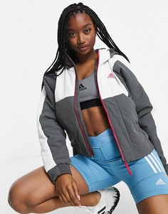Серая куртка с капюшоном adidas-Серый