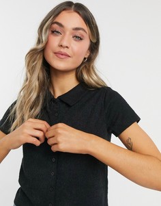 Черная рубашка поло в рубчик с короткими рукавами Cotton:On-Черный цвет
