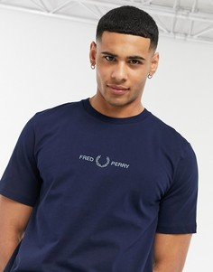 Синяя футболка с вышитым логотипом Fred Perry-Голубой