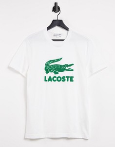 Белая футболка с большим логотипом-крокодилом Lacoste-Белый