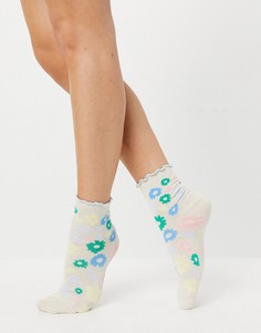 Носки с оборками и цветочным принтом ASOS DESIGN-Многоцветный